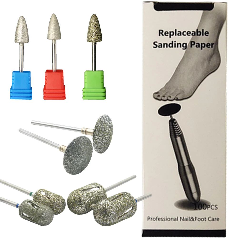 Diamond Nail Drill Bit Sanding Band Paper Rotary Burr Foot Rasp Cuticle Cutter Pedicure Tool Accessories Mill Manicure feet File | Красота и