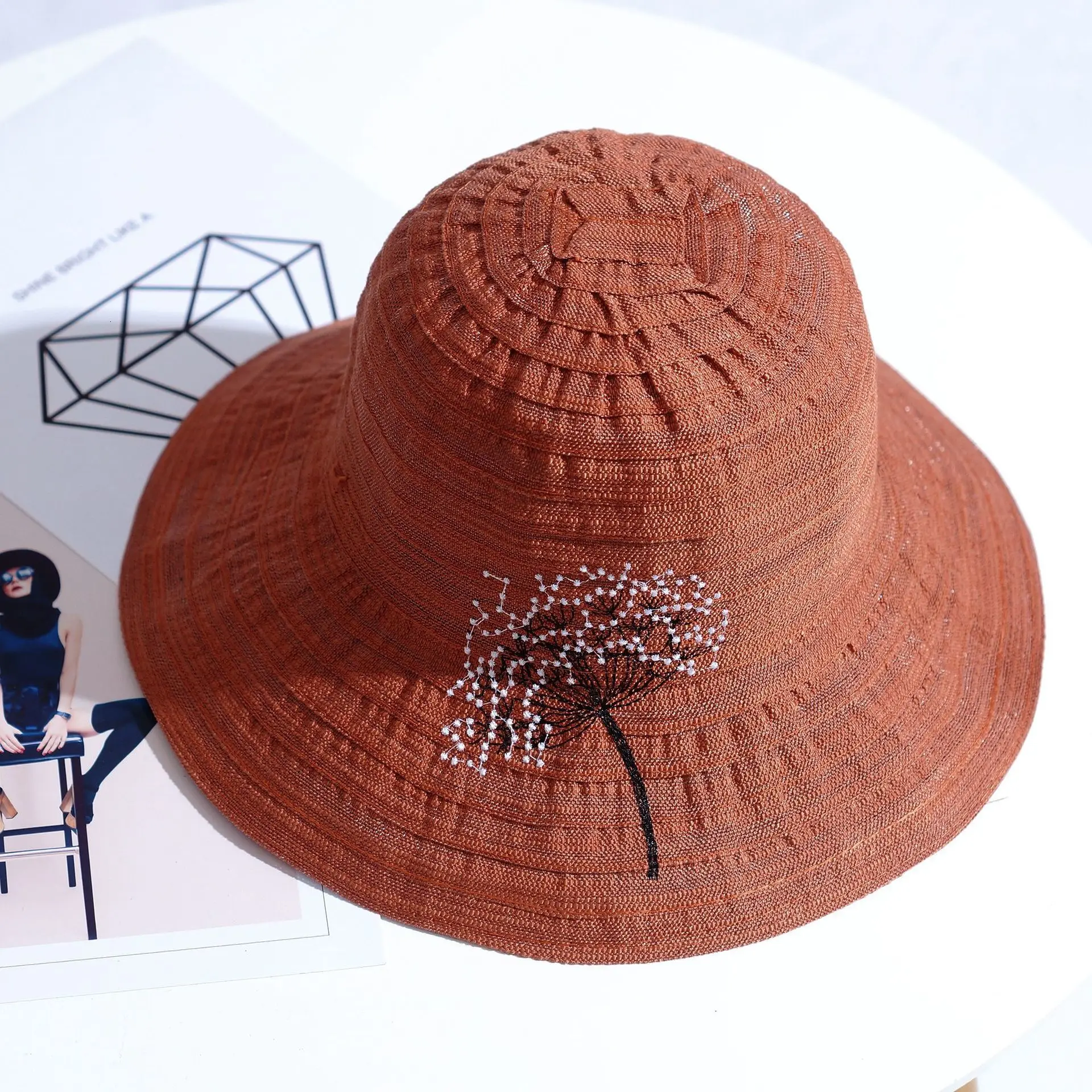 Red brick Новинка, Женская Солнцезащитная шляпа, женская летняя полосатая Кепка с капюшоном, складная Рыбацкая шляпа, модная Солнцезащитная шляпа, женская кепка, складная - Цвет: Red brick