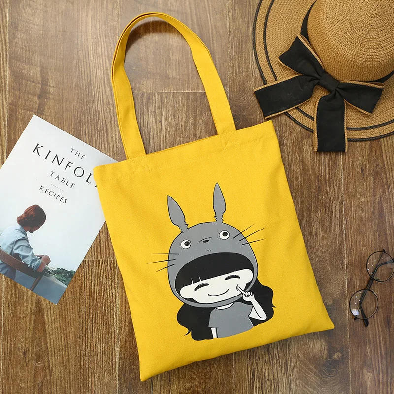 Totoro напечатанная Экологически чистая сумка для покупок в Корейском стиле, художественная Одиночная сумка тканевая через плечо Customizabl