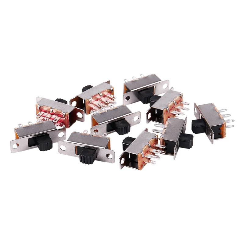 

10 Pcs 2 Position DPDT 2P2T Panel Mount Vertical Slide Switch 6 Pin 0.5A 50V DC
