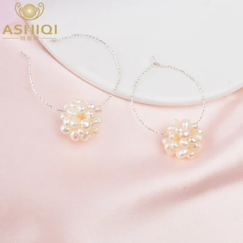

ASHIQI Real 925 Sterling Silver Hoop Earrings Natural Freshwater Pearl fashion jewelry for women 2020