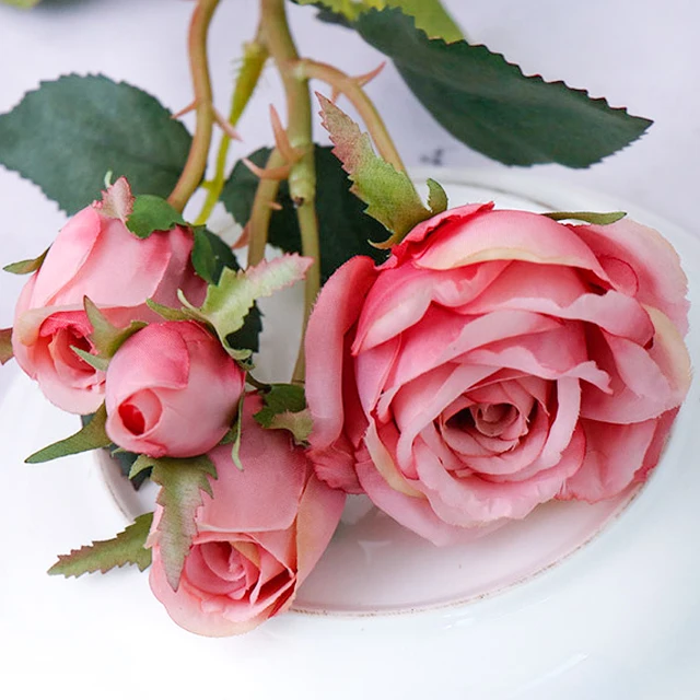 4 головки одиночная Роза Искусственные цветы высокого качества Бордовые цветы Шелковые большие поддельные розы свадебные декорации цветок для стола - Цвет: light-pink