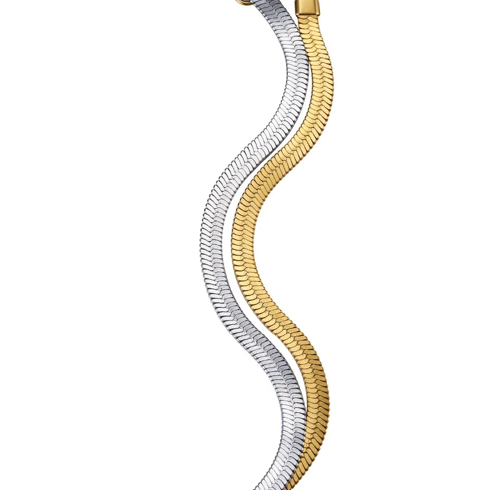 Нержавеющая сталь золотой цепи змейки Бутик 6 мм змейкой плоского плетения/"драконова кость" в стиле «хип-хоп» цепочка с плетением «елочка» металлический Для женщин Для мужчин, набор, ювелирное изделие, 50/60 см