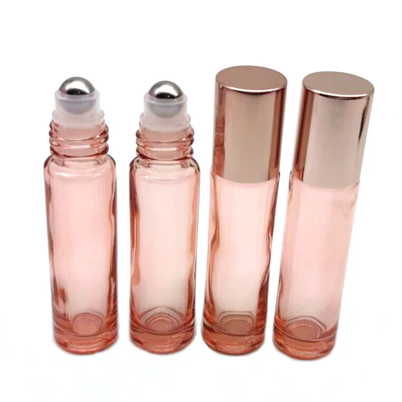 30pcs 10ml Pink Color Thick Glass Roll On Essential Oil Empty Perfume Bottle Roller Ball bottle For Travel