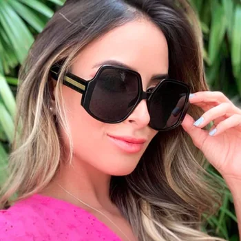 

2020 Large Oversized Sunglasses Women Retro Brand Designer Hexagon Sun Glasses Female Shades Eyewear Big Metal Arm Glasses UV400