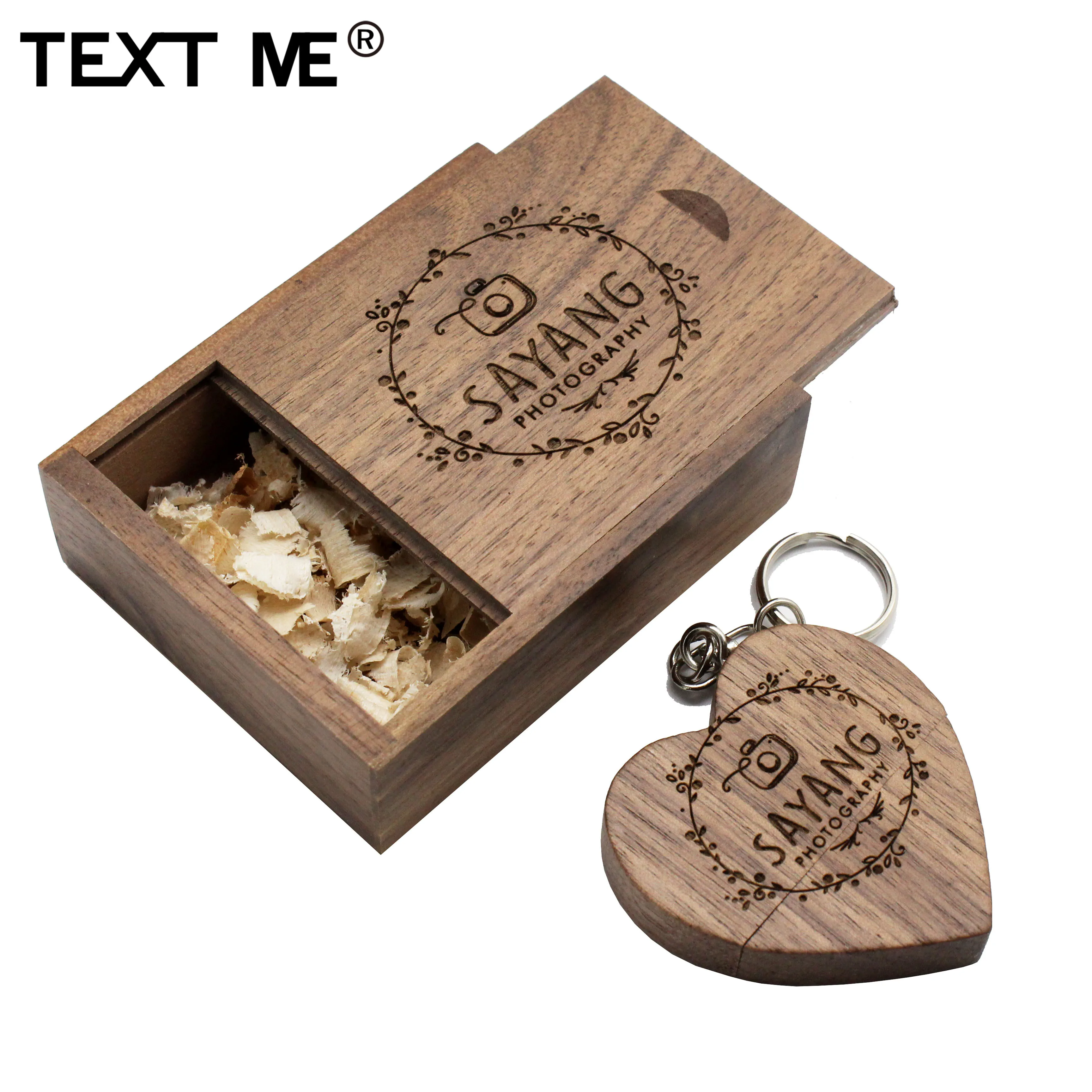 TEXT ME 32GB Деревянный сердце любовь+ коробка персональный логотип usb флэш-накопитель 4GB 8GB 16GB 64GB usb 2,0 фотография подарок логотип