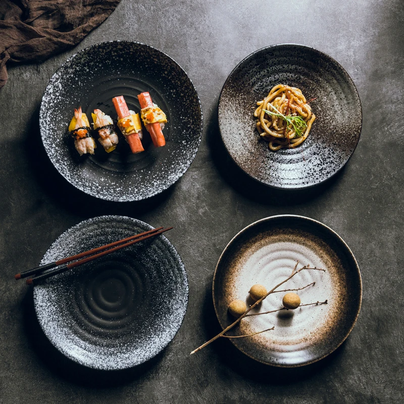Оригинальность керамическая сковорода в японском стиле тарелка для еды Бытовая лаконичная тарелка блюдо черный диск для завтрака снек диск