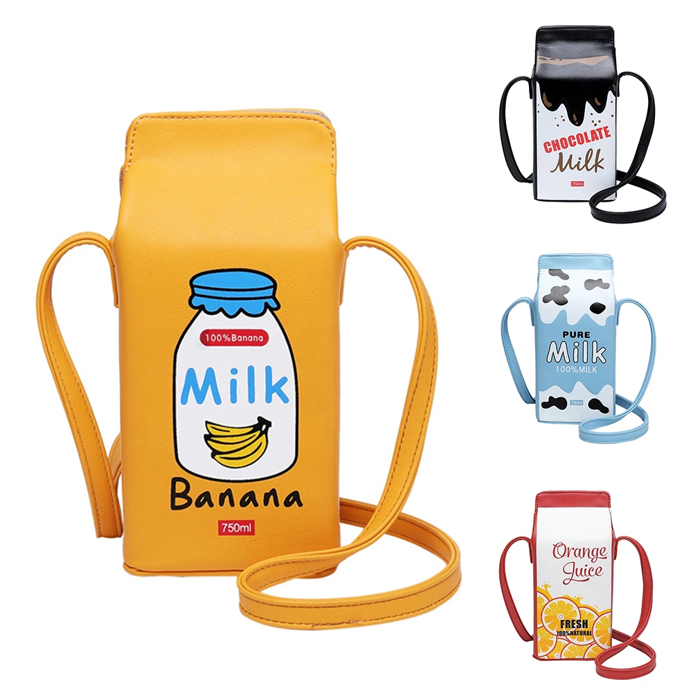 Portable Women Funny Milk Box Shape Shoulder Bag Phone Crossbody Pouch Female Crossbody Bag сумка женская