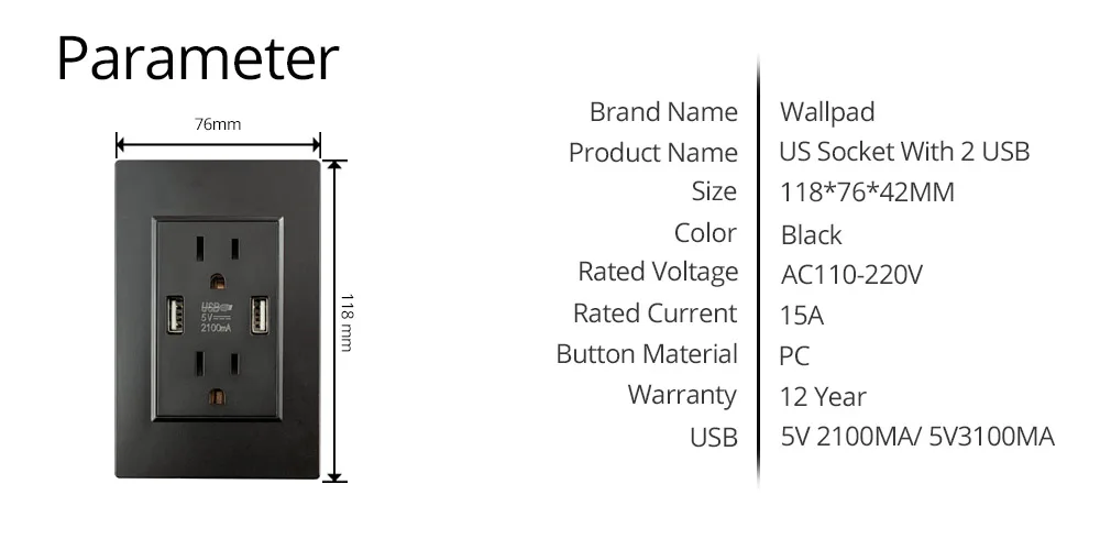 US Socket With 2 Usb Socket Port Charger 5V 2100mA Black Wallpad Luxury Wall Double USB Electric Power Outlet PC Panel US Socket With 2 Usb Socket Port Charger 5V 2100mA Black Wallpad Luxury Wall Double USB Electric Power Outlet PC Panel