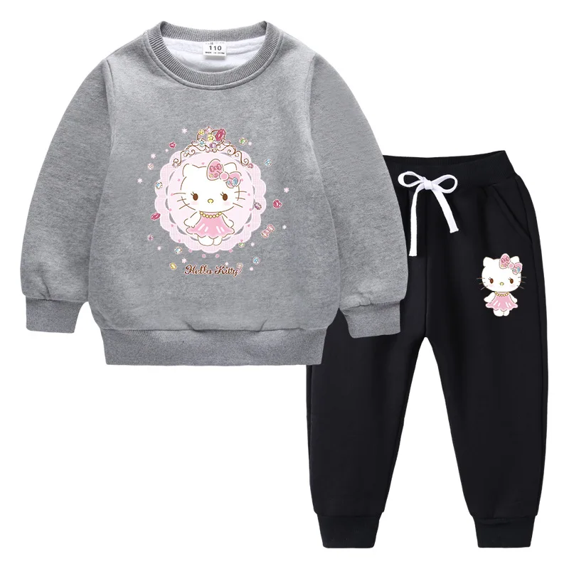 thumbnail image 1 of Ropa para niños de Hello Kitty, conjunto con capucha con estampado bonito, deportes informales de invierno para niñas, manga larga, además de ropa cálida de terciopelo para niños, 1 of 5