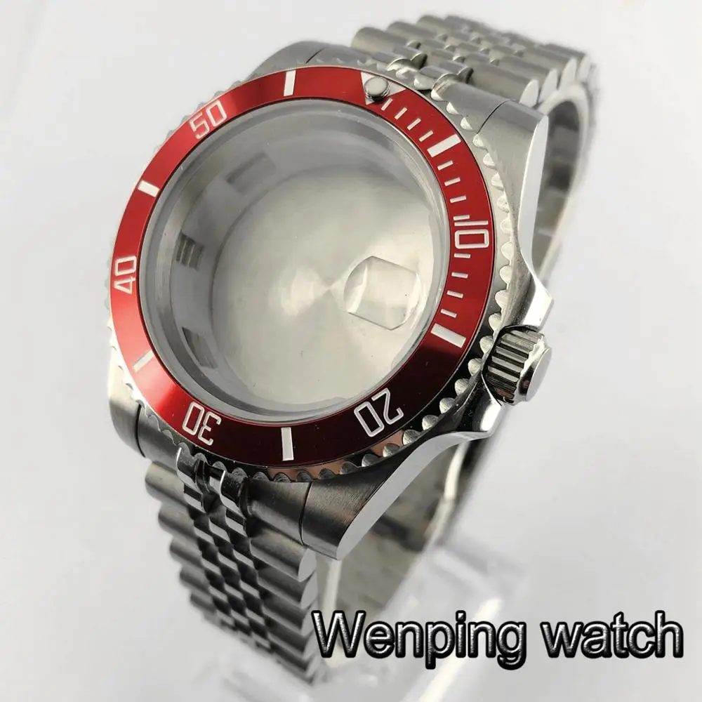 Parnis 40mm sapphire glass watch case strap+ ceramic bezel fit ETA 2836,miyota 82 series, Mingzhu DG 2813/ 3804 movement - Цвет: style 2