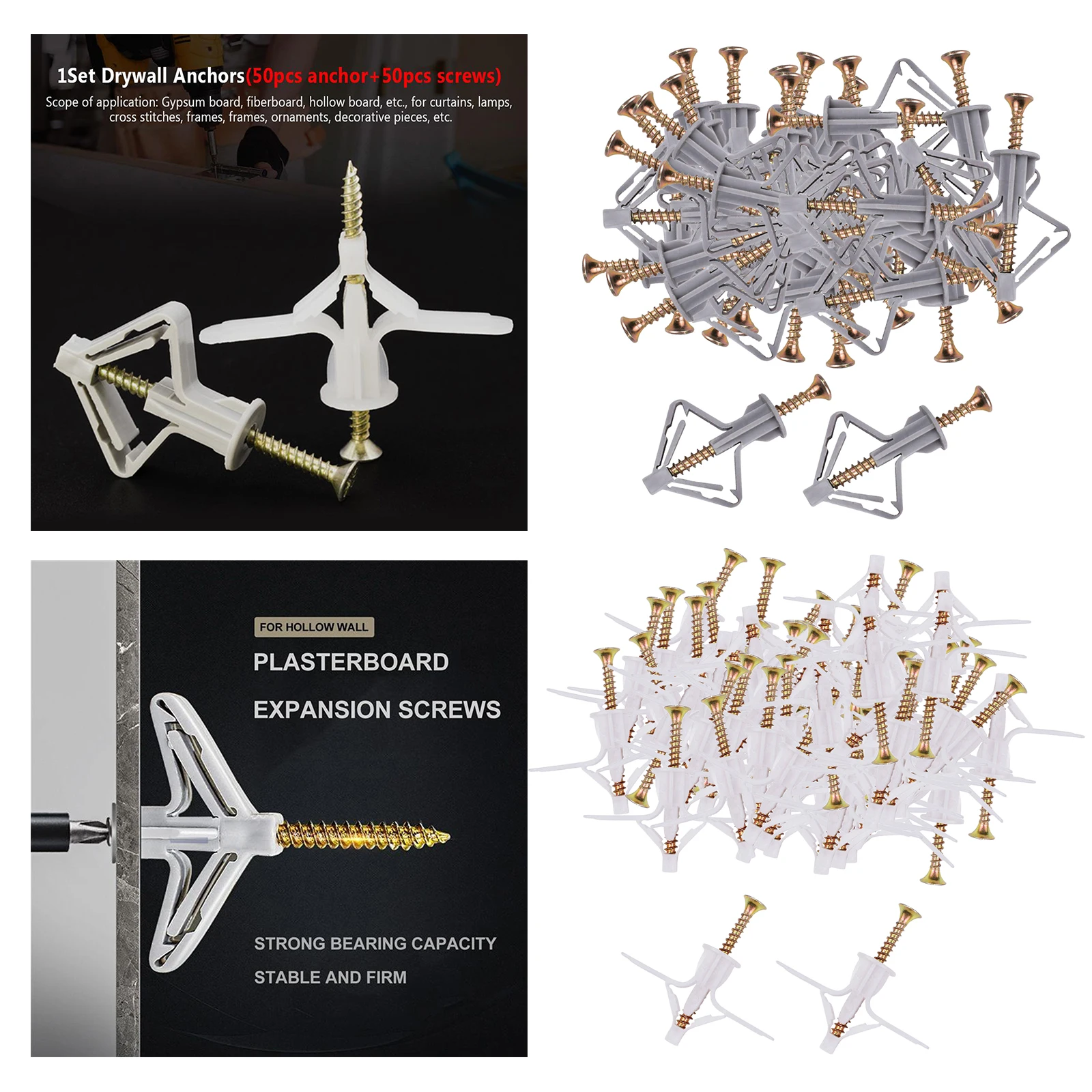Hollow Wall Anchor Assortment Drywall Anchor Kit for Drawall Nylon