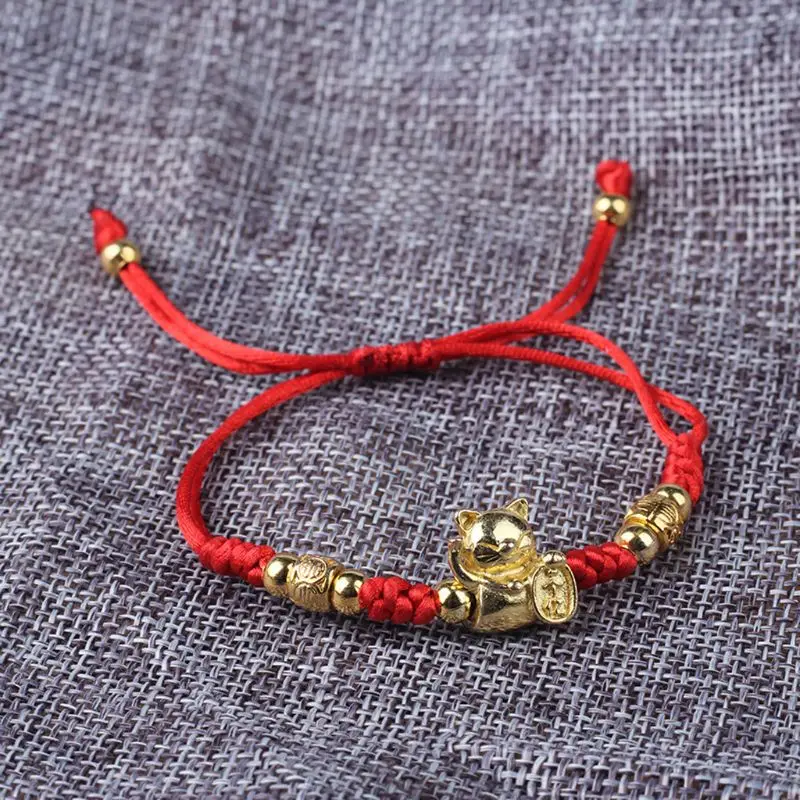 Lucky Gold Fortune Cat Kabbalah красный плетеный браслет регулируемые модные ювелирные