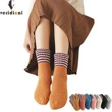 VERIDICAL, женские короткие носки, шерсть мериноса, теплые носки, зимние толстые, harajuku, махровые носки в полоску, 5 пар/лот, calcetines