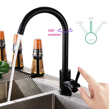 

Home Kitchen 304 Stainless Steel Black Paint Hot And Cold Mixed Faucet Dishwashing Sink Tap 360 ° Rotating Washbasin Bibcock