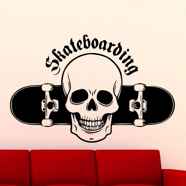 US $8.50 Roller Skating Skate Sticker Skateboard Skull Sports Decal Kids Room Posters Vinyl Pegatina Decor M