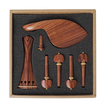 

New Natural Mahogany Violin Parts Accessories Set Of Fine-Tuning Chinrest Chin Rest Tailpiece Endpin Replacement Kit