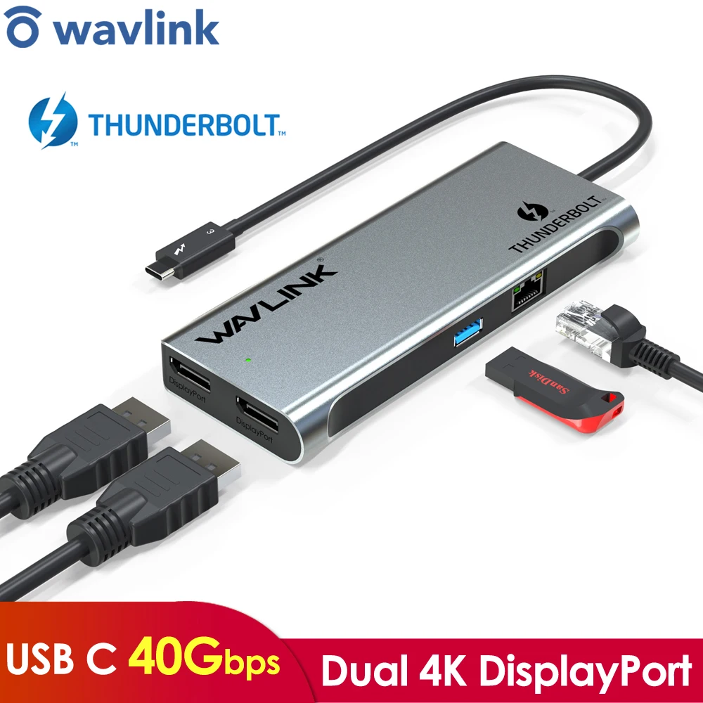 [Сертификат Intel] док станция Thunderbolt 3 Dual 4K @ 60 Гц USB C 0 Gigabit Ethernet DisplayPort MacBook Pro