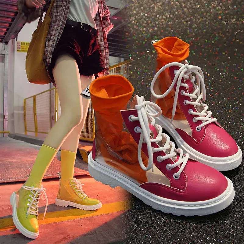 Skup Damskie buty na co dzień pcv przezroczyste tenisówki kobiece buty studenckie płócienne buty jesienne trampki kobieta pnącza A012