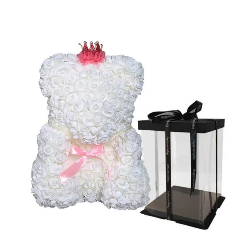 23 см розовый медведь сердце искусственный цветок Роза плюшевый медведь для женщин Валентина Свадьба День рождения Рождественский подарок - Цвет: 23cm White