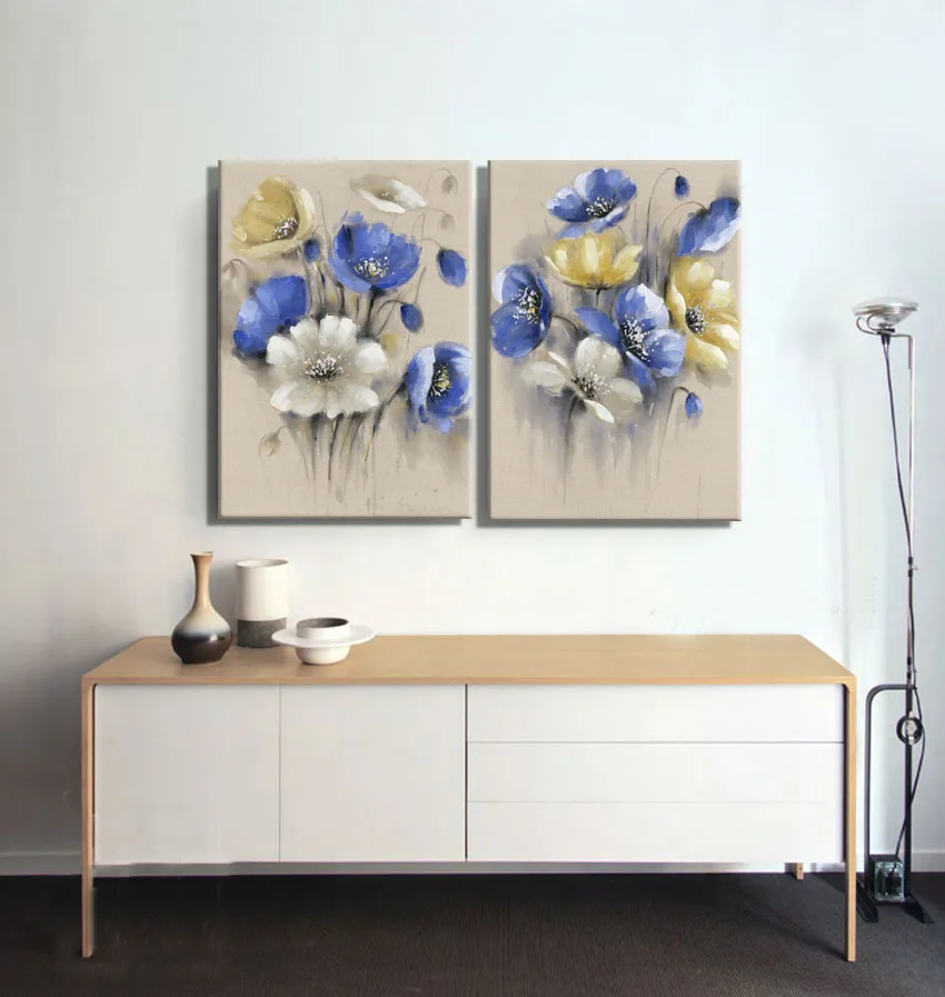 2-Piece-Linen-blue-yellow-flowers-white-flower-oil-painting-Canvas-Art-Paintings-for-living-room (1)