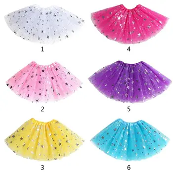 

Kids Girls Net Yarn Mini Tutu Skirt Five-pointed Star Sequins Princess Skirts