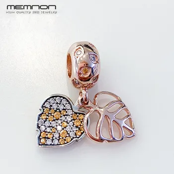 

New Autumn Rose Sparkling Leaves Hanging Charms 925 sterling Silver pendant charm fit beads Bracelet Necklace DIY Memnon Jewelry