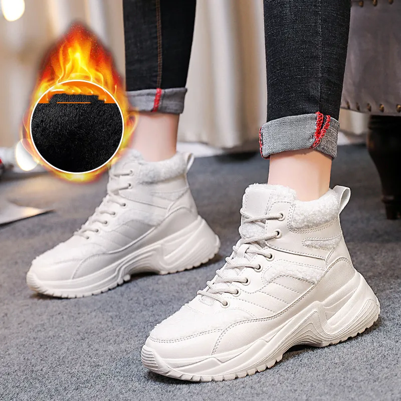 

Winter Warm Plus Velvet Women Boots Shoes High-top PU Leather Platform Snow Shoes Women Sneakers Outside Snow Boots botas mujer