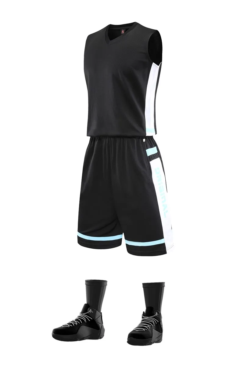 Хоу АО пользовательские Для мужчин Баскетбол спортивный комплект, пустой изготовленный на заказ Баскетбол Джерси с коротким, молодежи, униформа для игры в баскетбол в колледже - Цвет: Черный