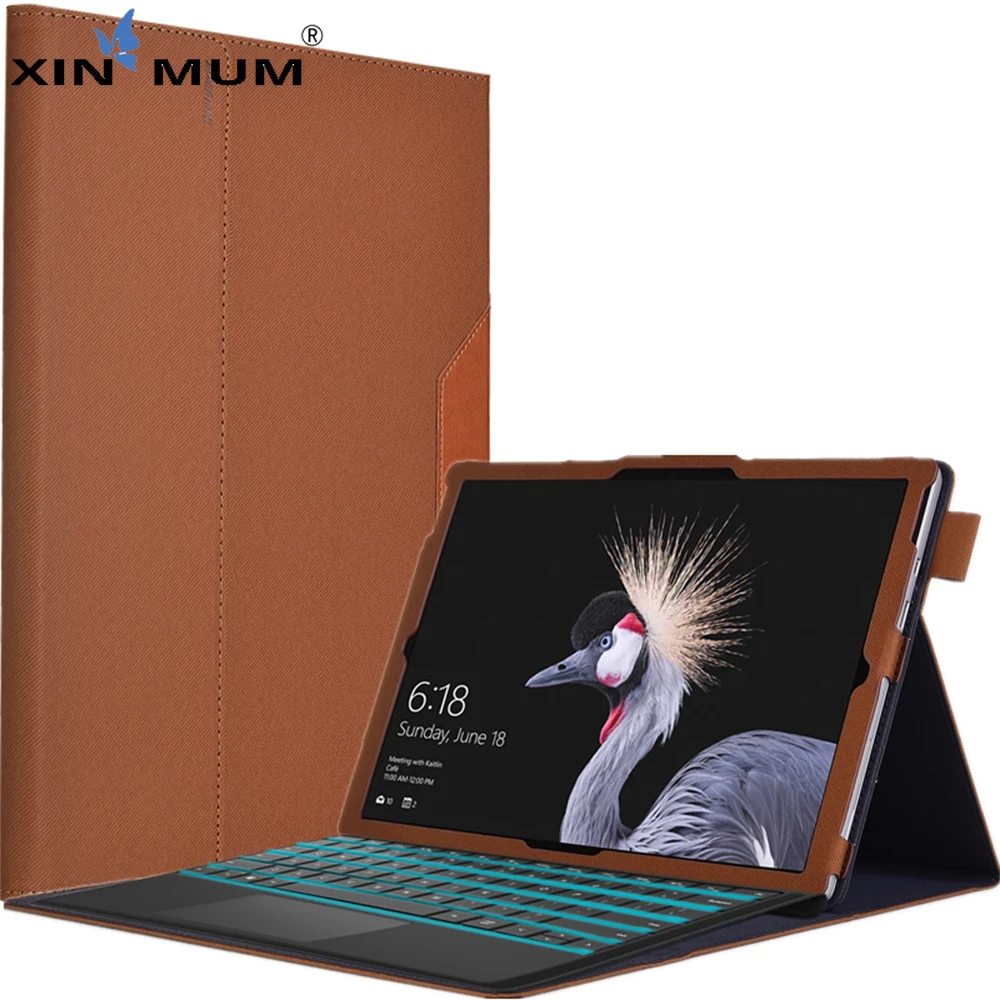 

For Microsoft Surface Pro 7 English Backlit Bluetooth Keyboard with Leather Protective Case Tablet Magnetic Keyboard Cover