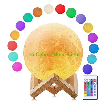 

3D Print Moon Light Touch Sensor Remote Control 16 Colors LED Night Light USB Rechargeable Bedroom Bedside Lamp for Children