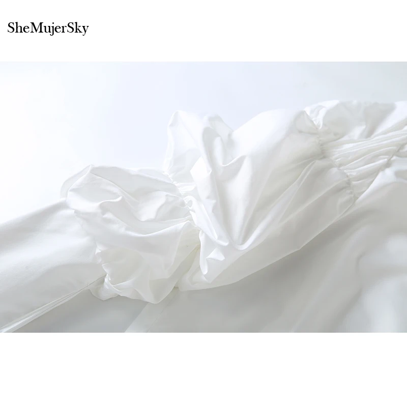 Женская белая рубашка SheMujerSky Элегантная блузка с длинными рукавами фонариками на