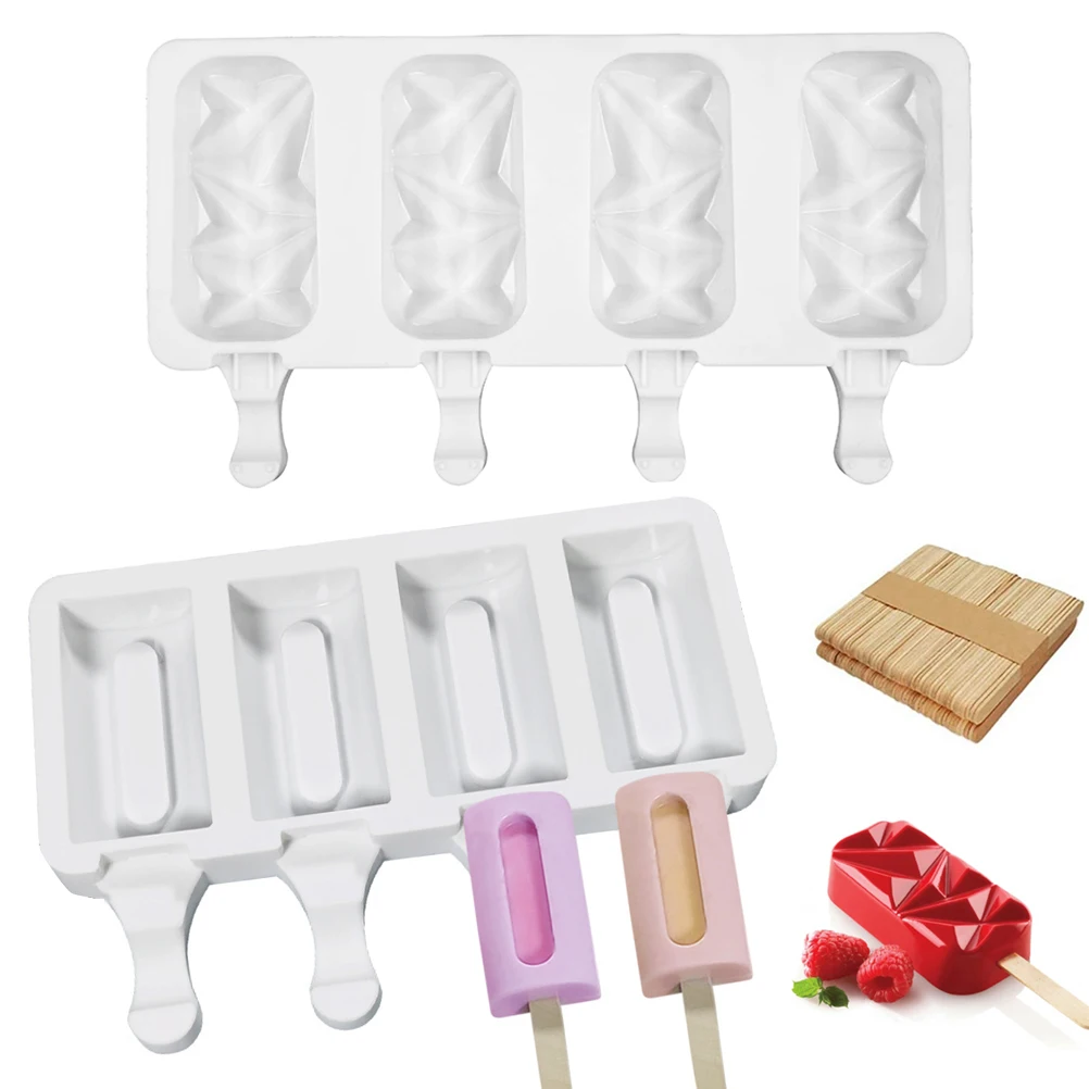 

4-Cavity Ice Cream Molds Silicone Popsicle Molds 2PCS /Set Homemade Ice Cream Mold for DIY Popsicle Cake Jelly kitchen accessory