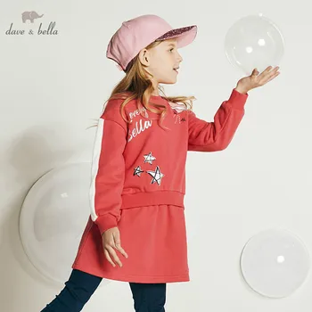 

DBK10723 dave bella autumn girl's fashion cartoon letter dress children sweet dress kids infant lolita clothes