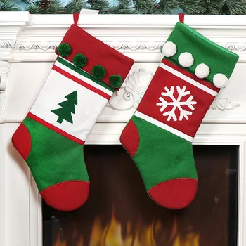 

New ornaments 2020 red and green woolen stockings hanging gift bag christmas stocking christmas pendant