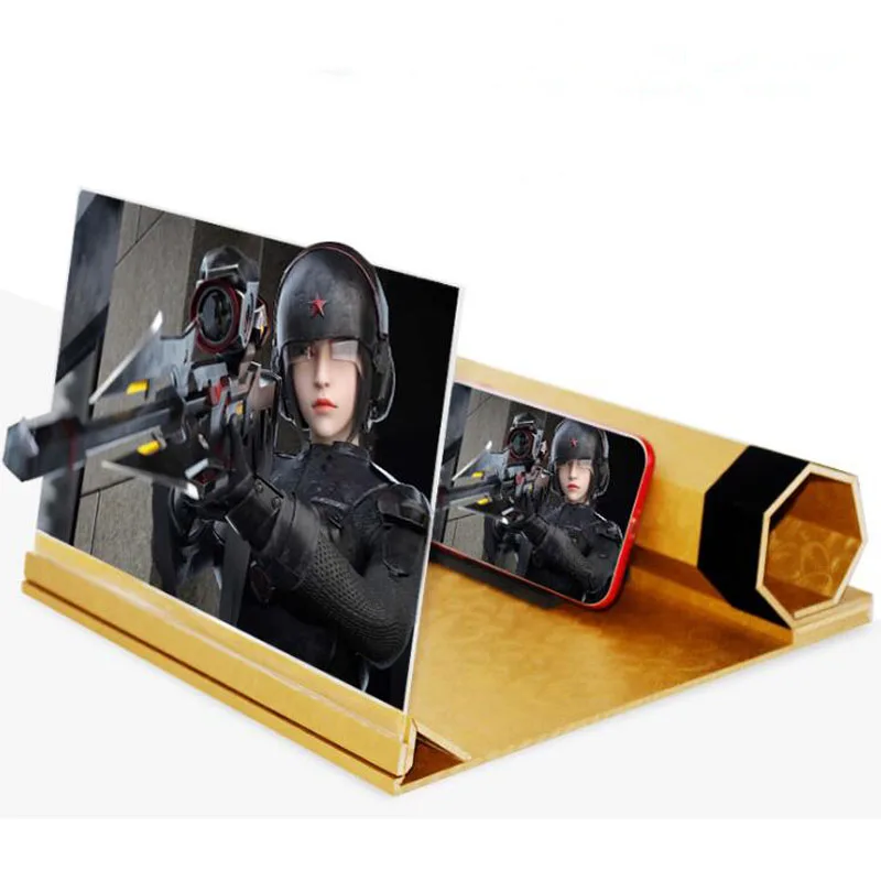 

3D Magnifying Glass Eye Protection Wooden 12 Inch 3D Mobile Phone Screen Magnifying Glass Cover Roll Seven Fold Magnetic Bracket