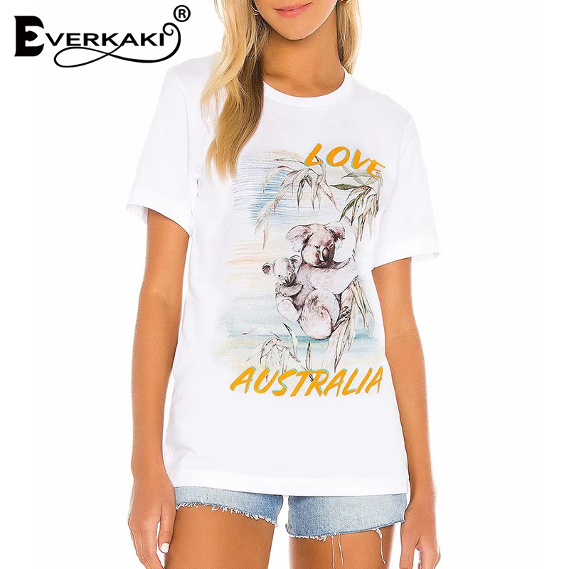 Everkaki Boho Koala Футболка с принтом женские топы летние богемные футболки