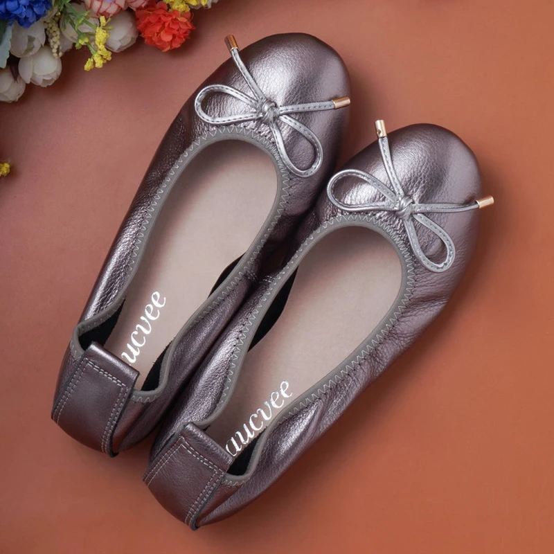 High Quality 2021 New Women Ballet Flats Genuine Leather Women Shoes Brand Driving Loafers Summer Women Casual Shoes Large Size