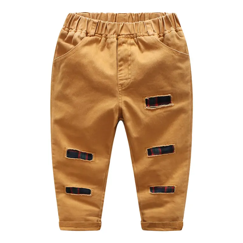Khaki Осенние модные мягкие длинные штаны с дырками для маленьких мальчиков повседневные штаны детские штаны, От 2 до 7 лет - Цвет: Khaki