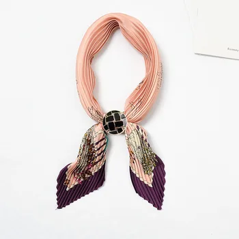 

Women Pleated Chic Houndstooth Bandana Crinkle Silk Neck Scarf New Design Office Lady Neck wear Fashion Print Foulard