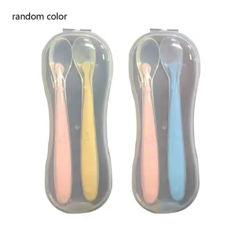 

2pcs Baby Spoons Feeding Dishes Tableware For Children Flatware Cutlery Spoon Silicone Feeding Soft Head Spoon Random Color