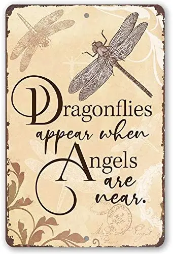 

Metal Plaque Poster Dragonflies Appear When Angels Are Near Tin Sign Farm Home Coffee Bar Wall Decoration Vintage Metal Plate