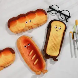Kawaii Bread Pencil Case Creative Expression Pen Bag Plush Zipper Pencil Pouch Desktop Storage Bag School Stationery