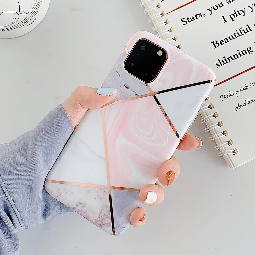 Чехлы для телефонов с геометрическим мрамором для iPhone 6, 6s, 7, 8 Plus, X, XR, XS, 11 Pro, мягкая Гальваническая задняя крышка, чехол - Цвет: i