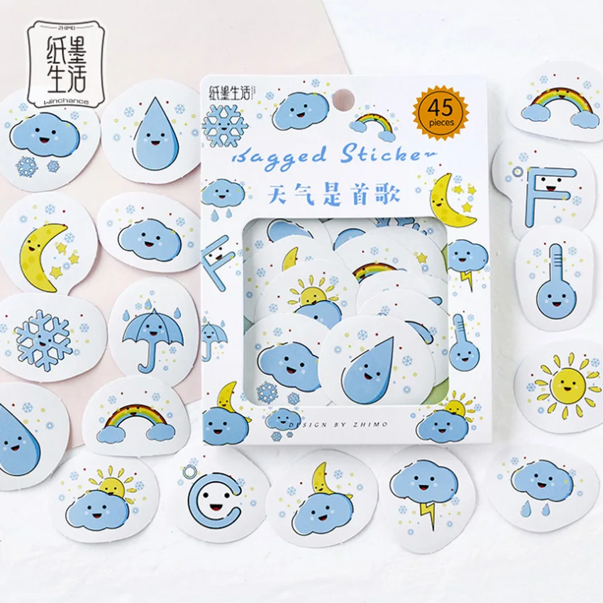 Weather 45 шт. мультяшная мини-наклейка на упаковке Memo sticker s Pack Kawaii планировщик для скрапбукинга s Escolar школьные принадлежности - Цвет: Weather