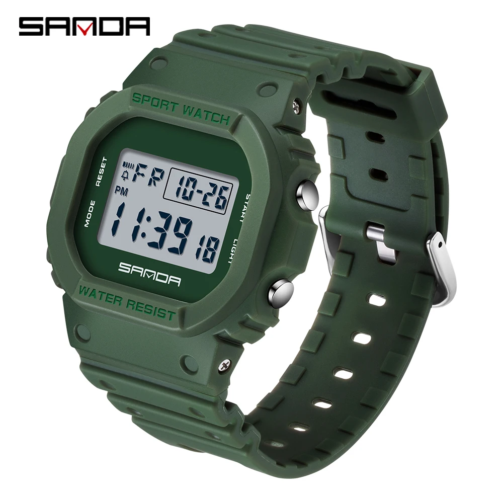 SANDA 2106 LED Display digitale Luminoso Sveglia luminosa Uomo Orologio  elettronico per sport all'aperto (oro nero)