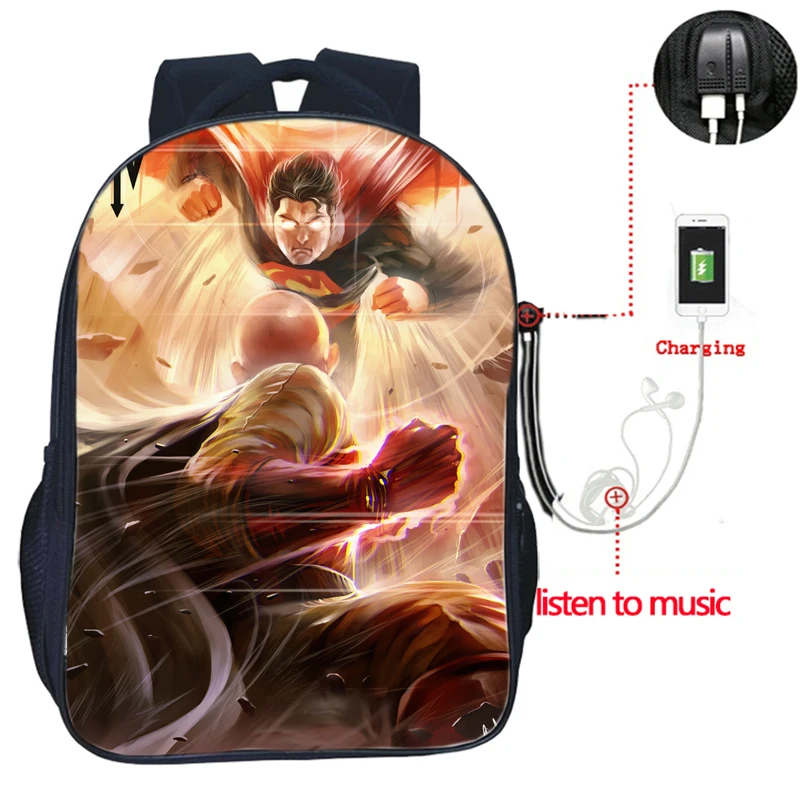 Arrval Аниме One Punch Man USB зарядка рюкзак для мужчин и женщин мальчиков девочек подростковый школьный рюкзак модный школьный рюкзак - Цвет: 5
