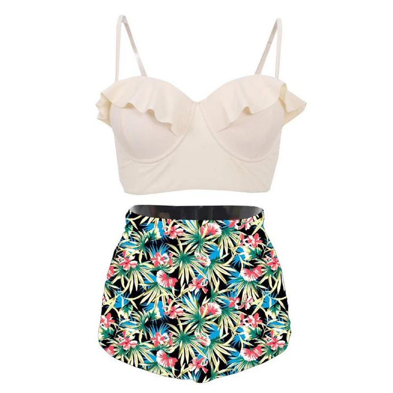 

ruffle sexy bikini set 2020 bathing suit women two piece Floral print swimsuit Plus Size Swimwear high waist bikini Push Up 4XL