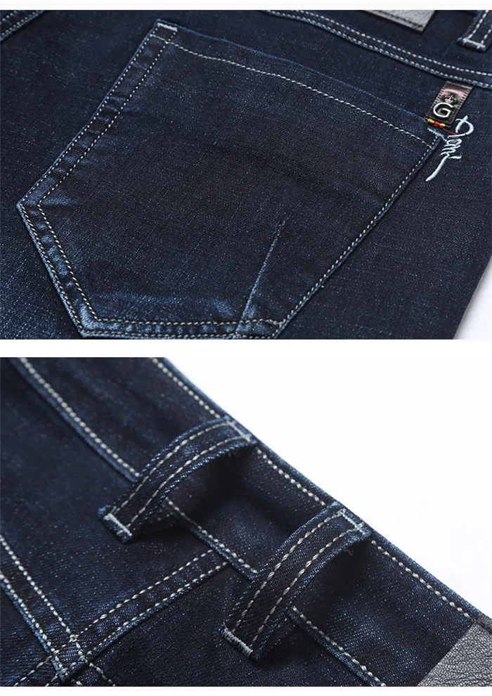 Autumn and Winter Classic Men's Business Fit Jeans Fashion Casual Denim Stretch Trousers Male Brand Pants Black Blue