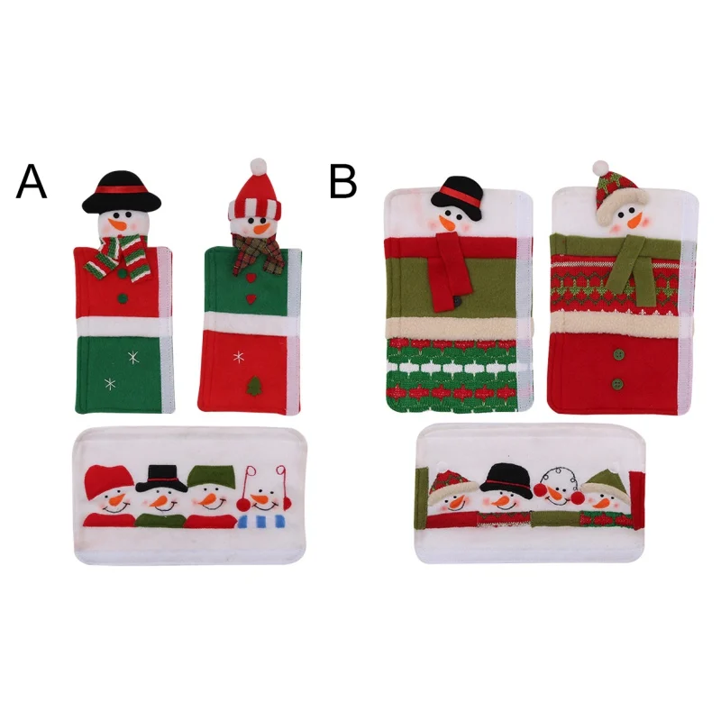 3Pcs Christmas Refrigerator Microwave Oven Door Handle Cloth Home Decoration Gloves Protector Dishwasher Christmas Gloves Decor